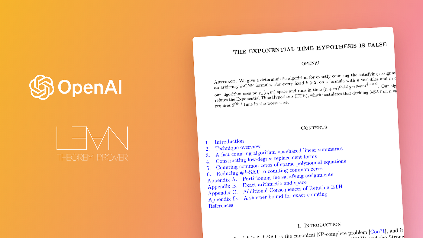 OpenAI와 Lean, 그리고 OpenAI가 공개한 지수 시간 가설 반증 논문의 첫 쪽입니다(OpenAI 깃허브).